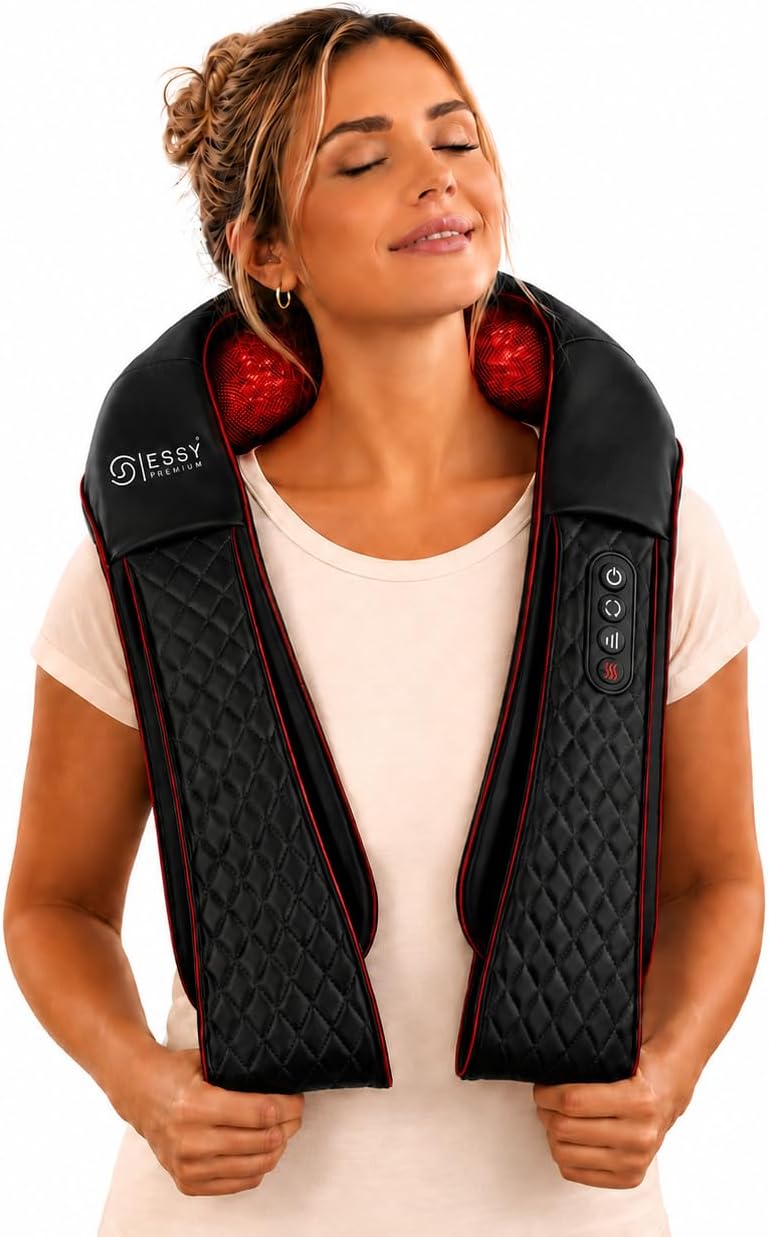 Essy black shiatsu massager with mains and car adapters