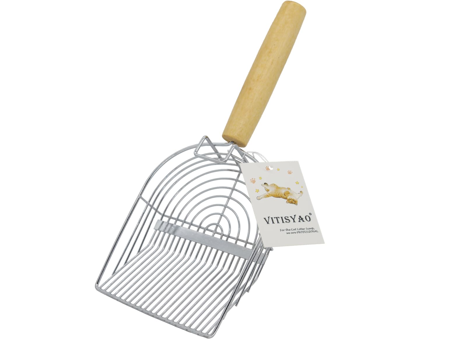 Vitisyao Big Cat Litter Scoop with Hook, Dual Spacings Cat Litter Sifter, Fast Sifting Kitty Metal Scooper, Stainless Steel Kitty Poop Lifter