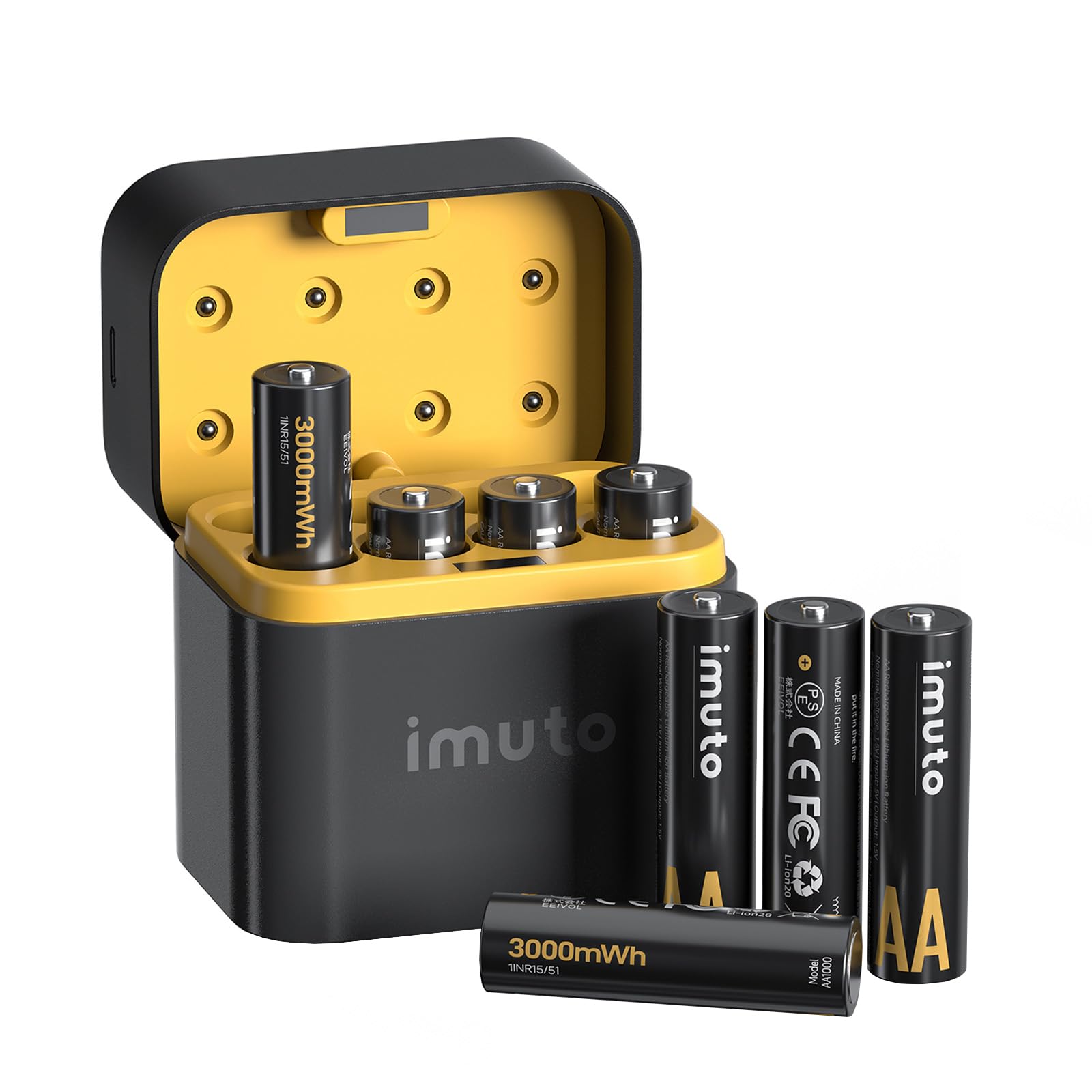 imuto Rechargeable aa Batteries with Charger, 3000mWh 8 Pack 1.5V 2A Output