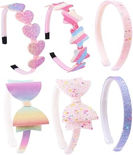 6 Pack Girls Headbands Glitter Kids Headbands Bow/Heart/Star Headbands Sweet Hairband For Toddler/Girls/Teens