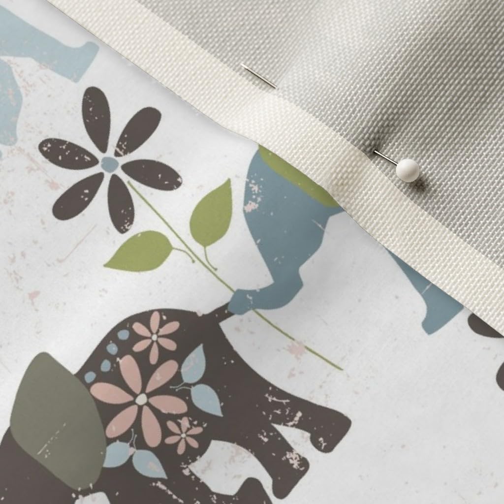 Spoonflower Fabric - Flowers Animal Boho Elephants Indian African Pastel Printed on Upholstery Velvet Fabric Fat Quarter - Upholstery Home Decor Bottomweight Apparel