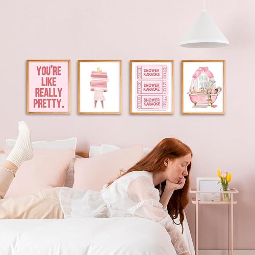 Miniatura 4 de VIIJJUE Decoración de pared de baño rosa, pósteres femeninos preppy para decoración de pared para niñas, baño, baño, baño, baño, ducha, karaoke,