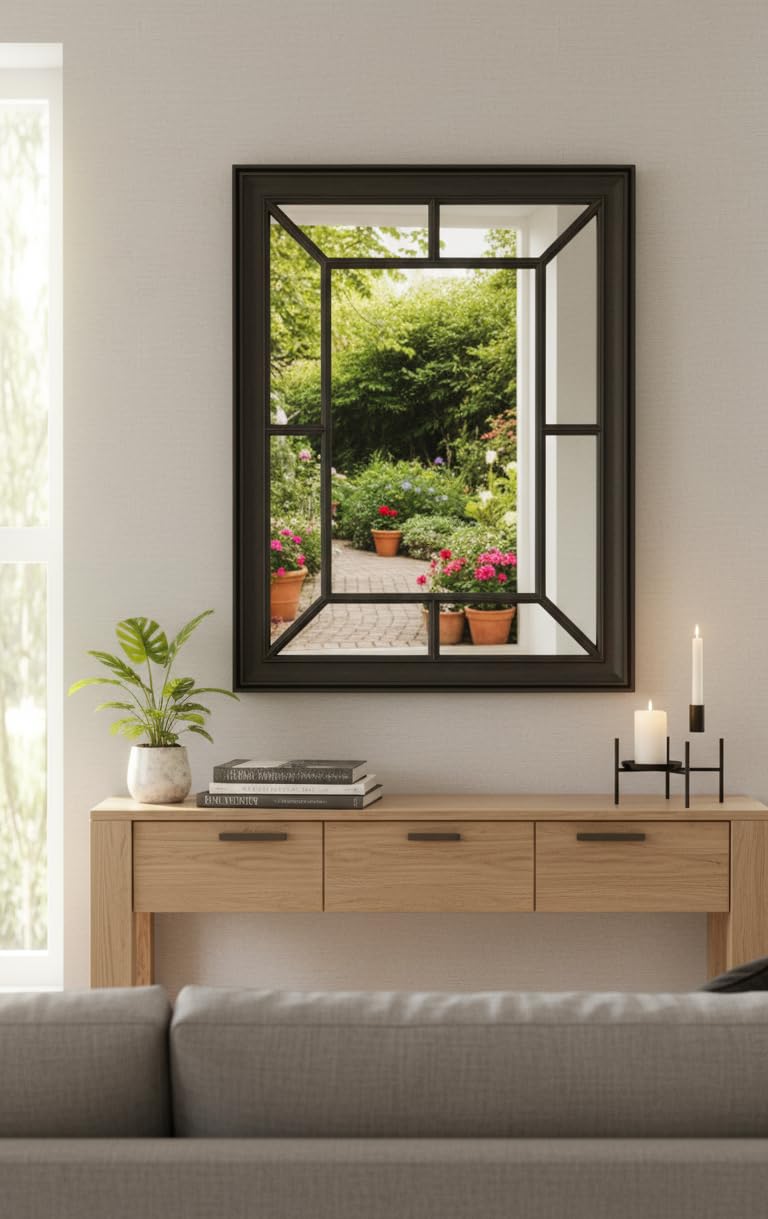Biznest Large Black Window Wall Mirror Enchanted Window Style Hallway Wall Mirror 61X76