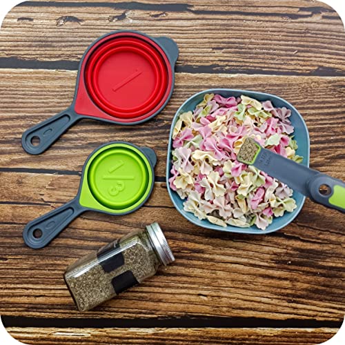 Hotsyang Collapsible Measuring Cups And Spoons Set,8 Piece Portable Silicone Measuring Cups And Spoons For Liquid & Dry Measuring, Food Grade Silicone Measuring Tools Set,Yellow Color (Random Rainbow) #TOP4