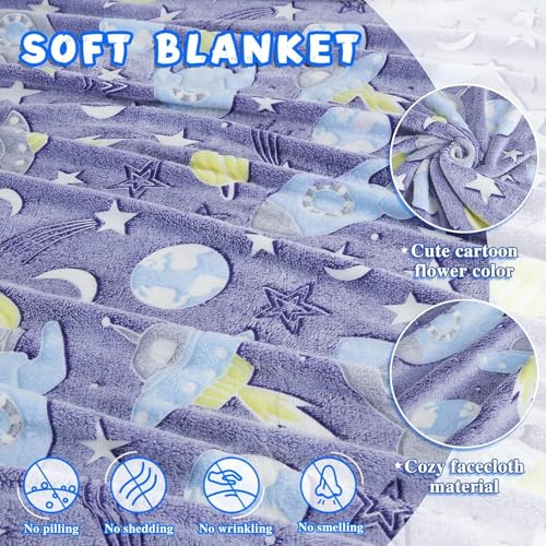Image of DOCAT Glow Blanket for Kids 0-15 Years, 200x152 cm Double Bed Blanket for Girls Boys, Soft Cozy Flannel Fleece Throw Blankets for Winter, Radium Blanket Ideal Gift for Boys & Girls (Cosmic Rockets)