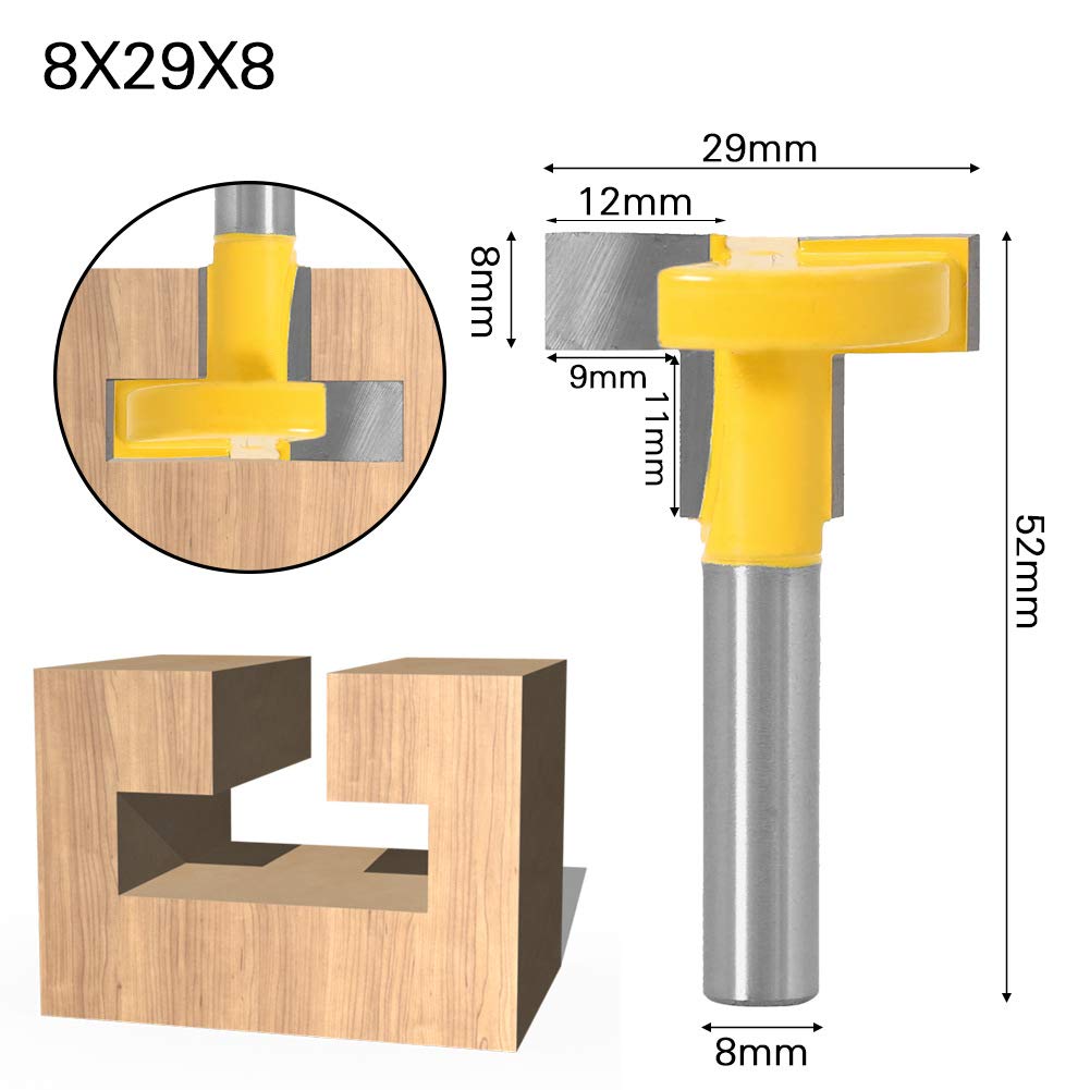Lot de 3 fraises à rainurer en T, tige de 8 mm en carbure de tungstène pour rainurer le bois
