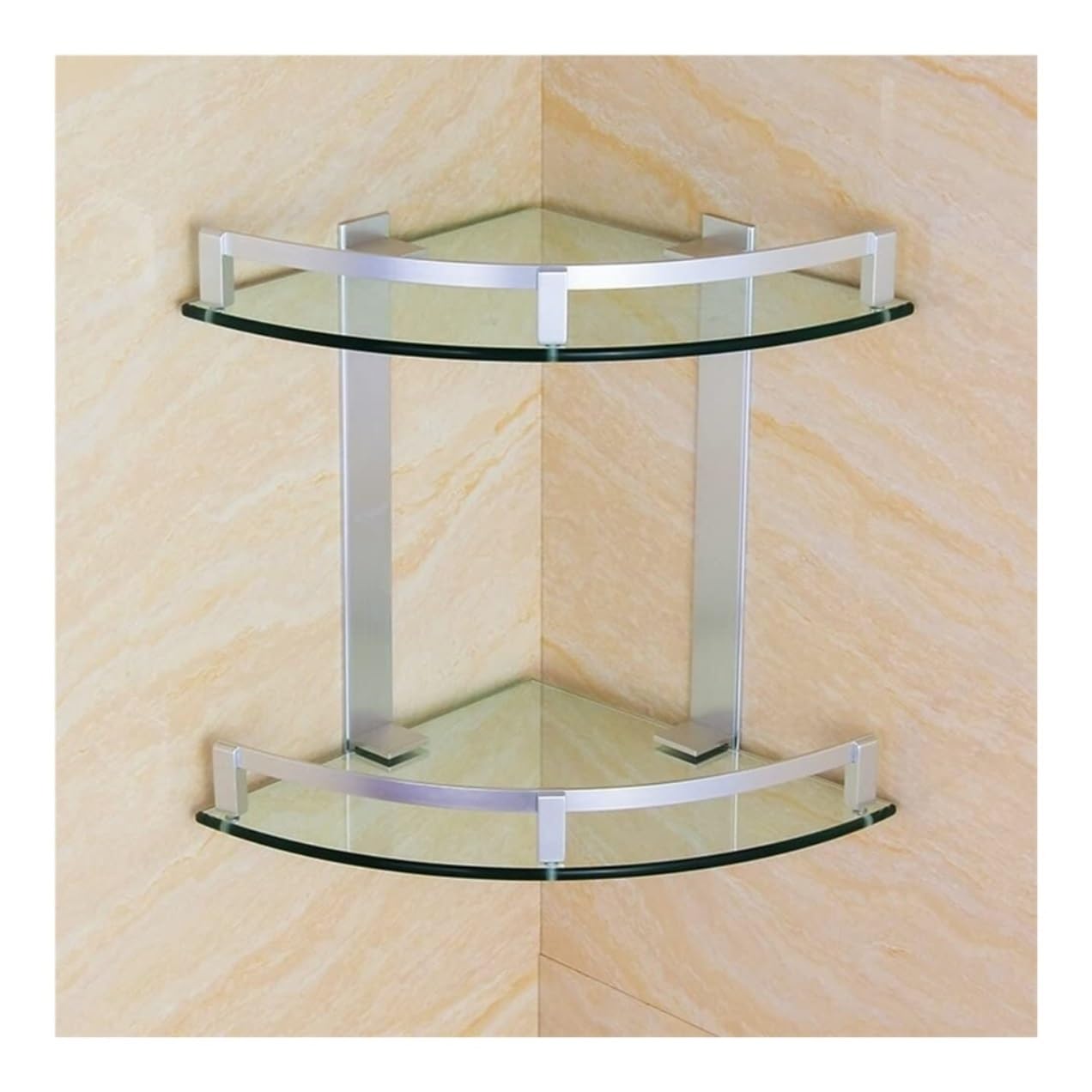 BIOMICE Shower Caddy Organizer Space Aluminum Corner Shower Shelf Glass Bathroom Hardware Pendant Double Shelves Bathroom Storage Organization