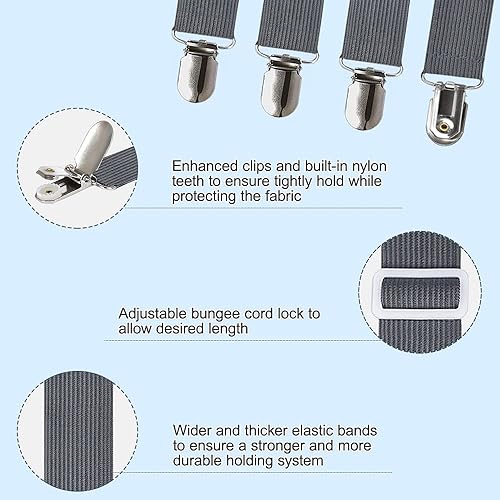 Vista 22 de Sopito Tirantes para sábanas, 4 piezas ajustables, sujetadores de sábanas resistentes, para colchones, sábanas bajeras, sábanas planas, color negro