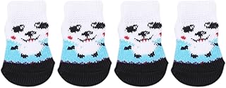 Sevenfly Pet Cat Dog Paw Protection Traction Control Indoor Anti-Slip Knit Cotton Socks,Blue and White S Code