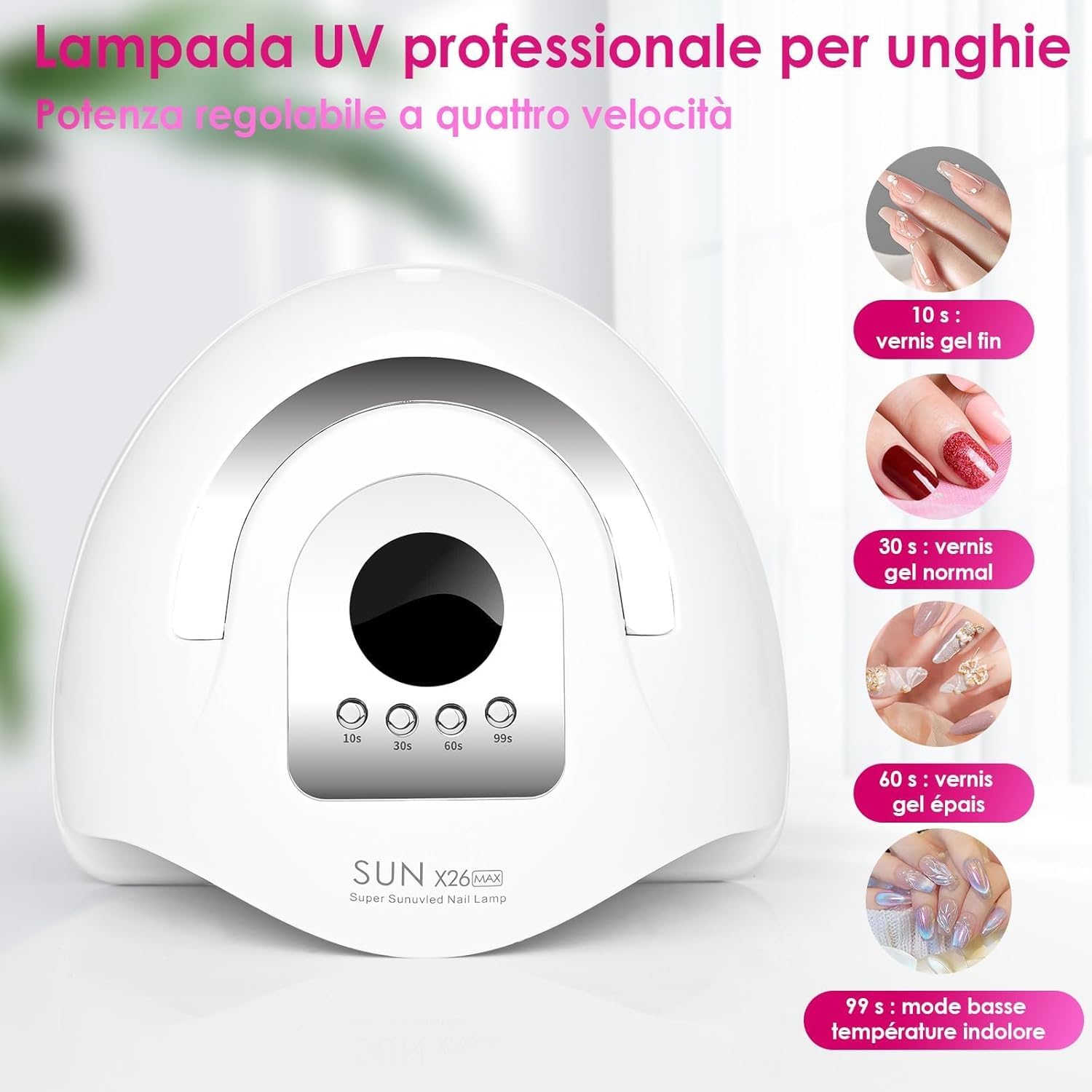 Lampada Unghie Professionale SUN X26 Max 380W – UV/LED 42 Doppie Perle, Asciugatura Rapida, 4 Timer, Sensore Smart – Per Gel, Semipermanente, Ricostruzione – Manicure & Pedicure