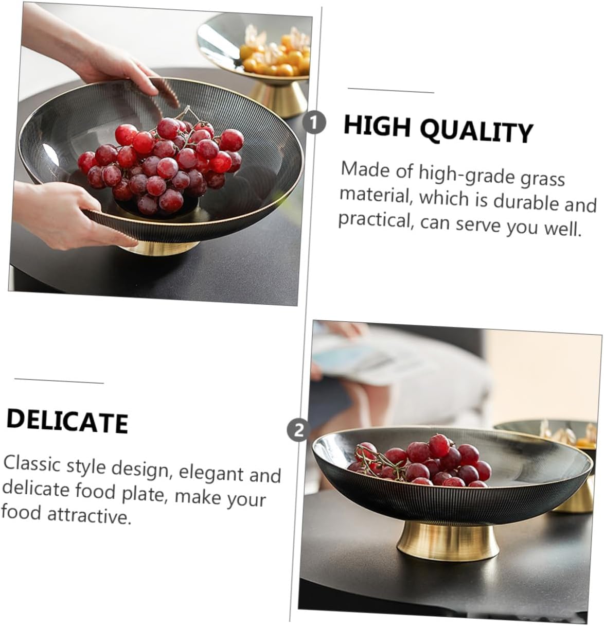 GARVALON Glass Fruit Bowl with Pedestal, Tall Grey Glass Serving Tray for Kitchen Counter and Coffee Table, Household Decorative Fruit Stand for Dining and Snack Storage