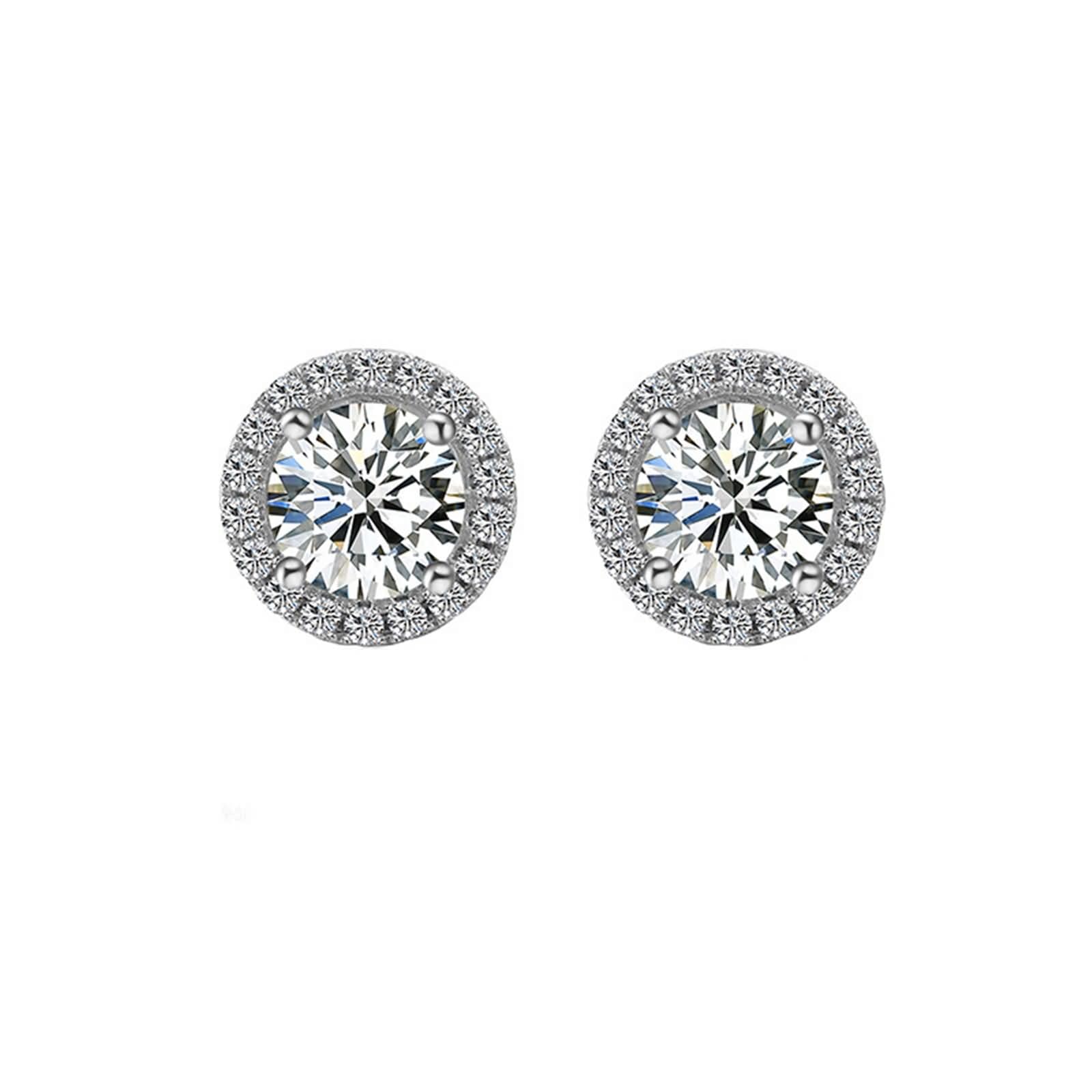 Damen 375/585 / 750 Weißgold Ohrringe, Rund mit Moissanit 0,5 Karat, Frauen Ohrschmuck Silber