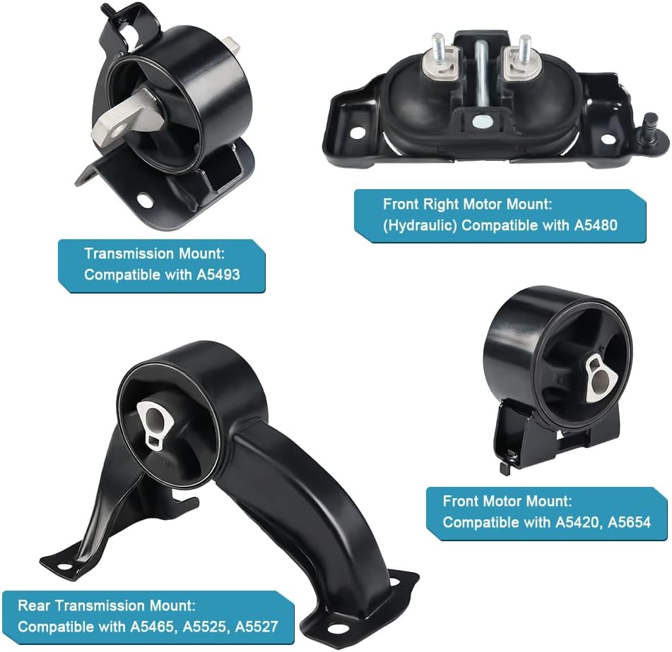 JDMON 4Pcs Engine Motor Mount Transmission Kit Replacement for 2008 2009 2010 Chrysler Town & Country Dodge Caravan Grand Caravan Routan 3.3L 3.8L 4.0L Compatible with A5654 A5480 A5465 A5493