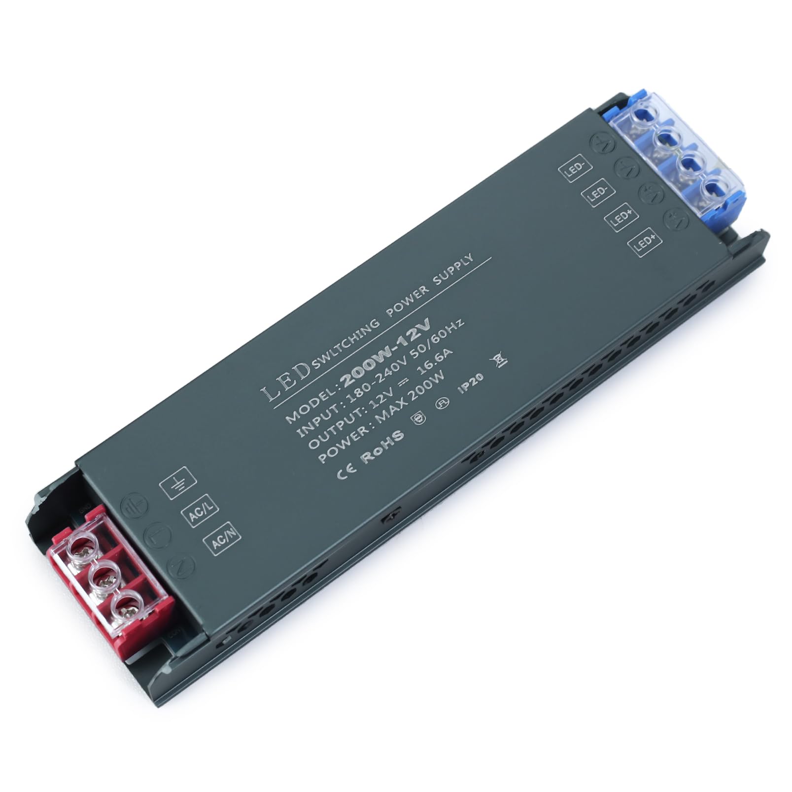 KSIBNW LED Driver 12V 200W Transformer AC 240V to DC 12V 16.6A, Ultra Slim Low Volt Power Supply Quiet 240V to 12V Transformer Adapter Fanless for LED Strip Light