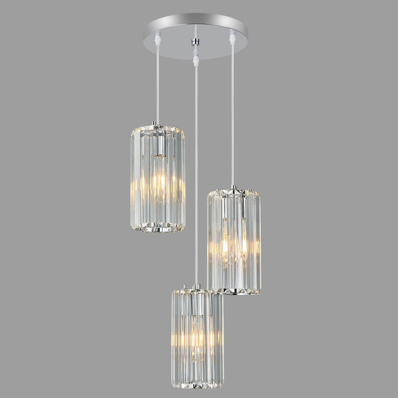 chrome pendant lighting modern pendant light, mini crystal chandeliers,adjustable pendant light fixture for kitchen island dinning room corridor bedroom…(gold 3-light)