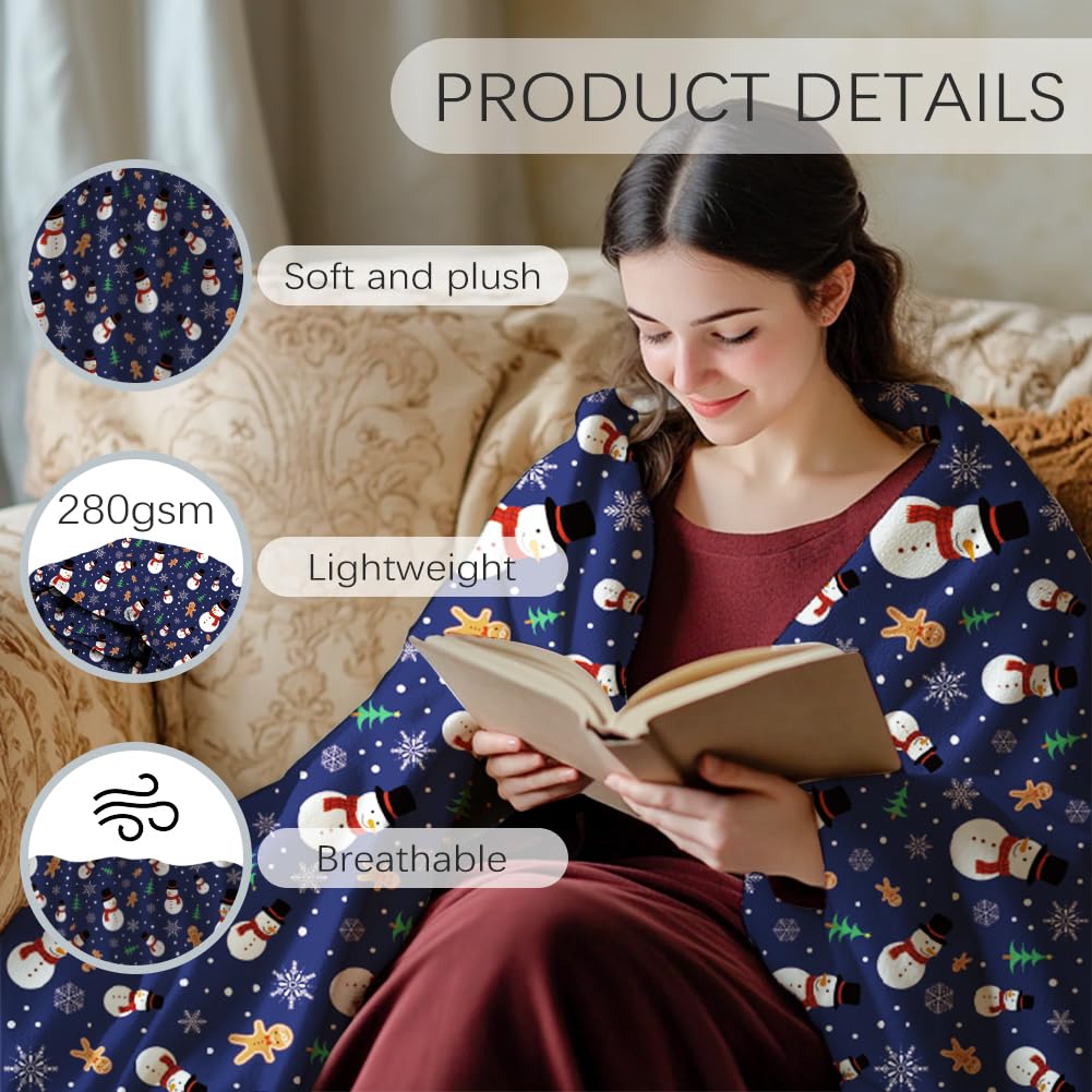GLOBLELAND Christmas Snowman Throw 59x51 inch Christmas Tree Cozy Flannel Blanket Gingerbread Man Washable Fuzzy Throw Blanket for Christmas Couch Chair Sofa Bedroom Women Gift Wedding Anniversary - Image 3