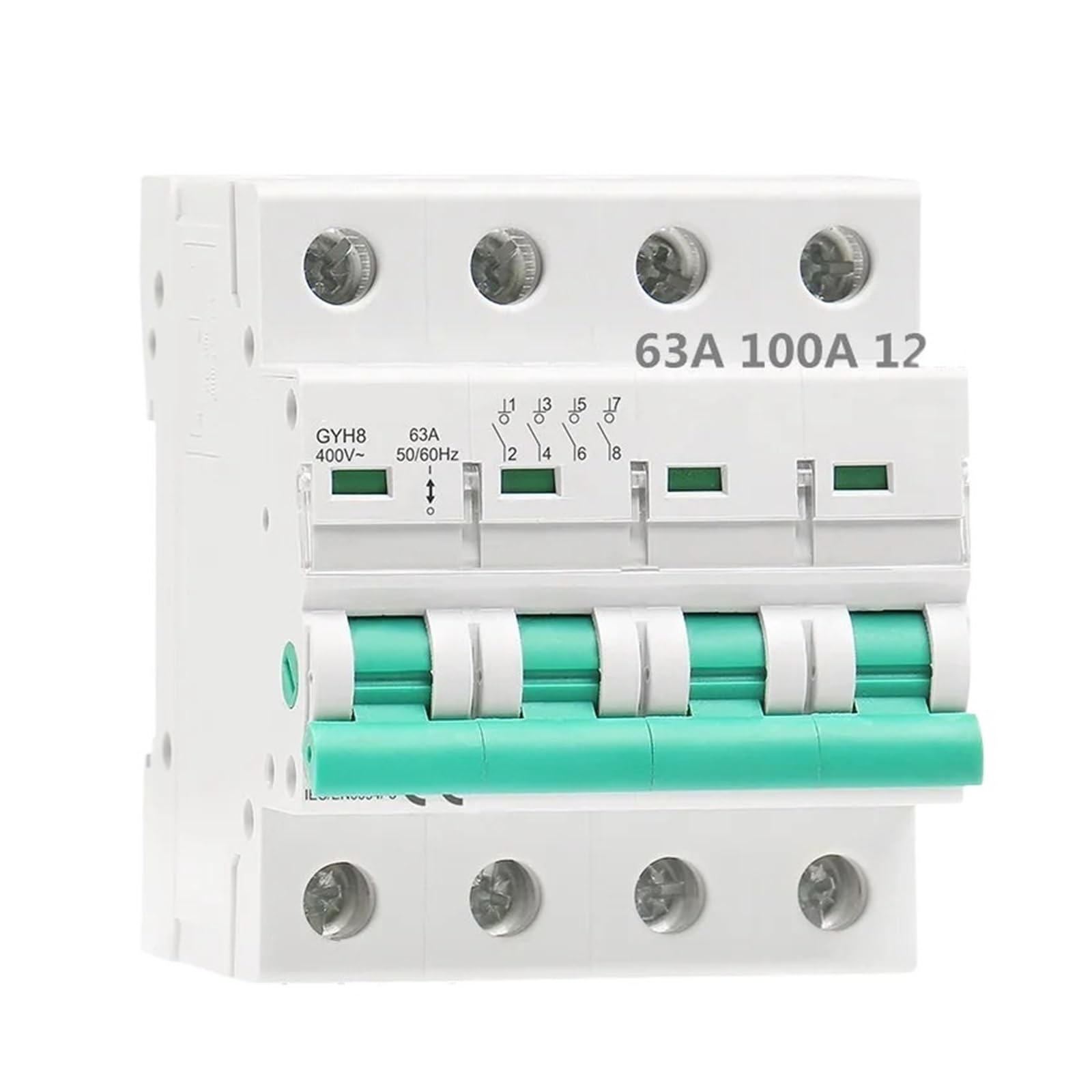 Lhnbgtuiw 100A 1Pcs Gyh8 Rail 4-Pole Isolation Switch 400V Main 63A 125A Circuit Breaker(100A)