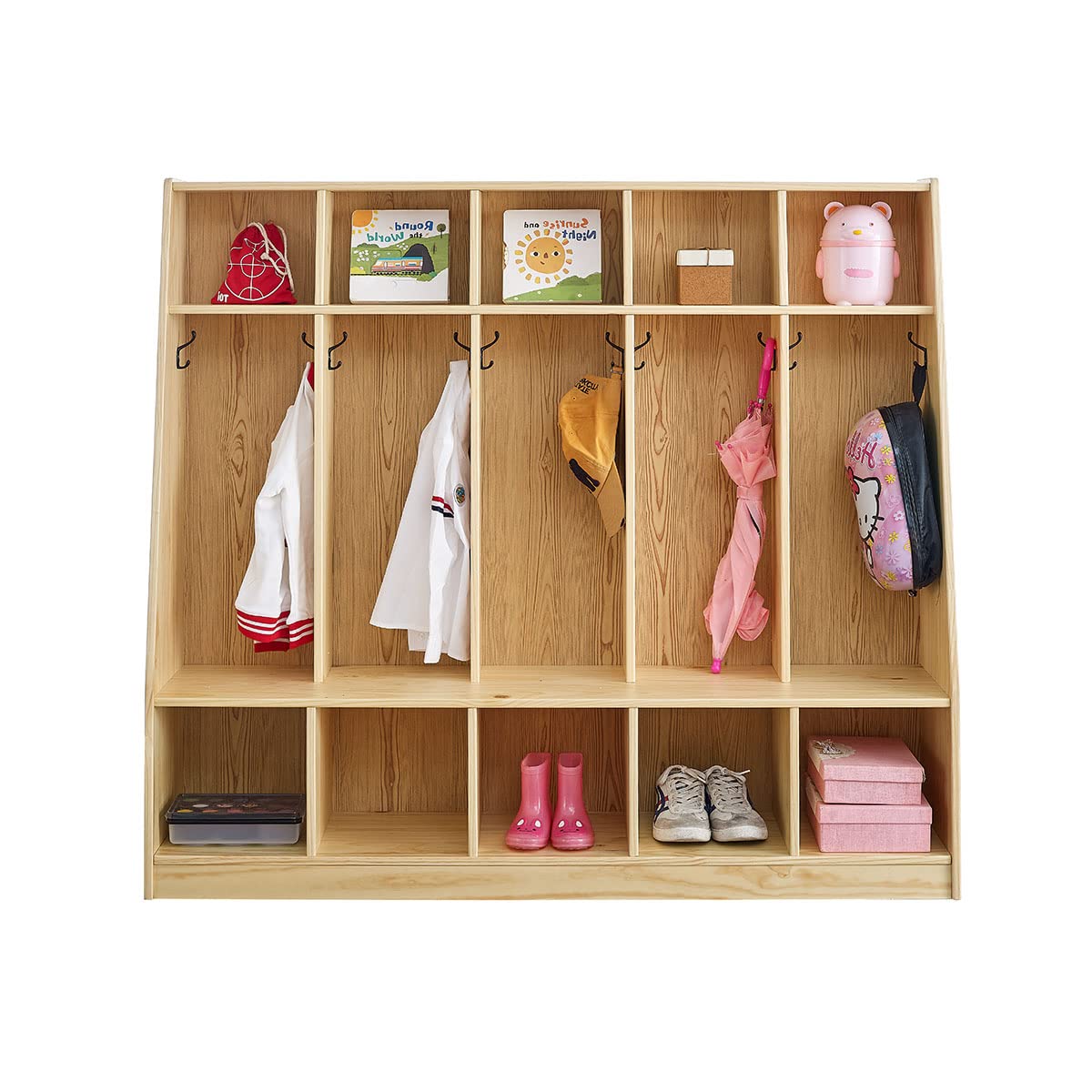 MUSHOMEINC 5Section Classroom Coat Locker & Backpack Hanger, Daycare Cubby Coat Rack, Cubicle