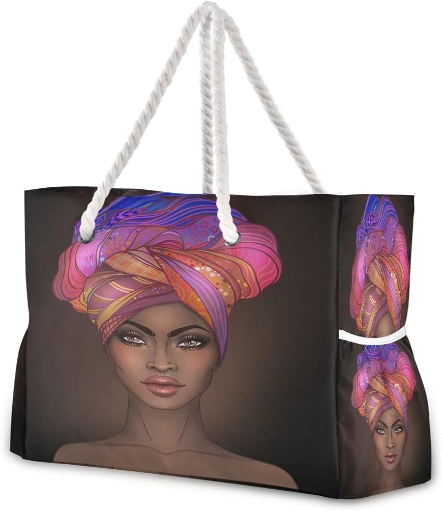 Beach Bag African American Woman Large Travel Tote Bag Shoulder Bag luggage bag for Gym Travel Sport