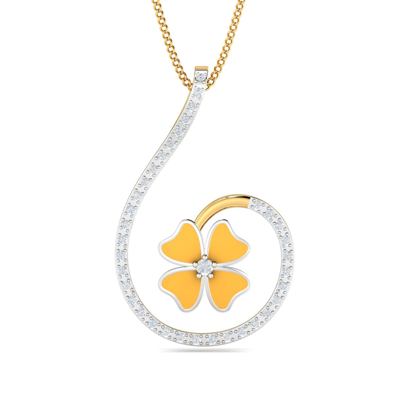 18KT Yellow Gold Wildflower Enamel Pendant for Women-image-47