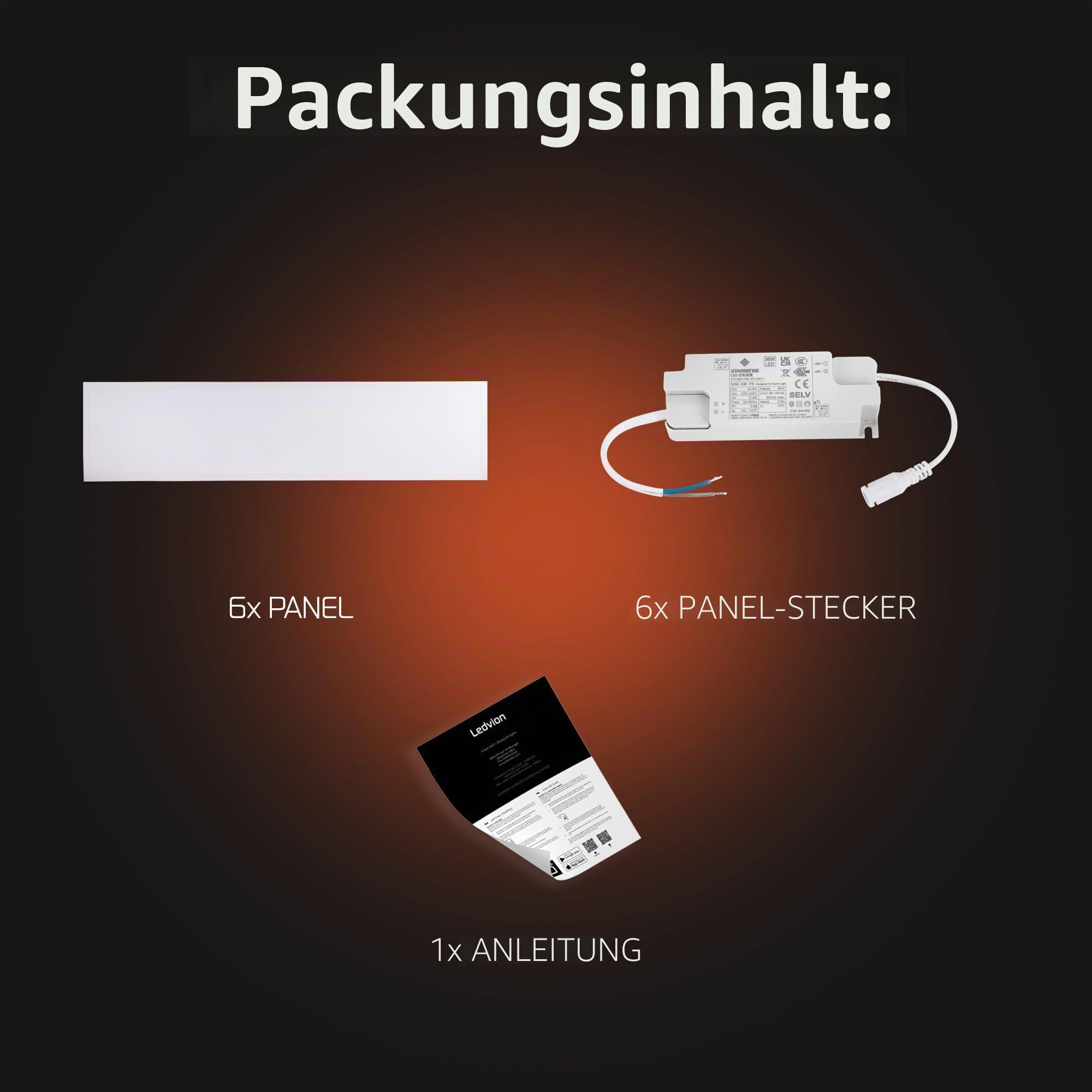 Ledvion 6er Set LED Panel 120x30cm 36W 4000K UGR <22 Rechteckig | Flimmerfreies, gleichmäßiges Arbeitslicht für Rasterdecken in Büro, Schule, Praxis, Werkstatt oder Gewerbe