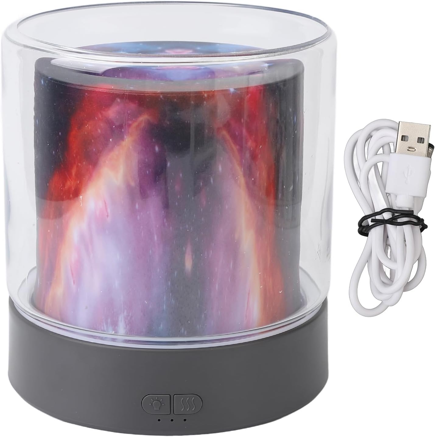 Flame Aromatherapy Humidifier, 300ml Ultrasonic Essential Oil Diffuser with Starry Night Light, Auto Shut Off and Timing Function, for Bedroom Office Yoga Relaxation and Sleep Aid