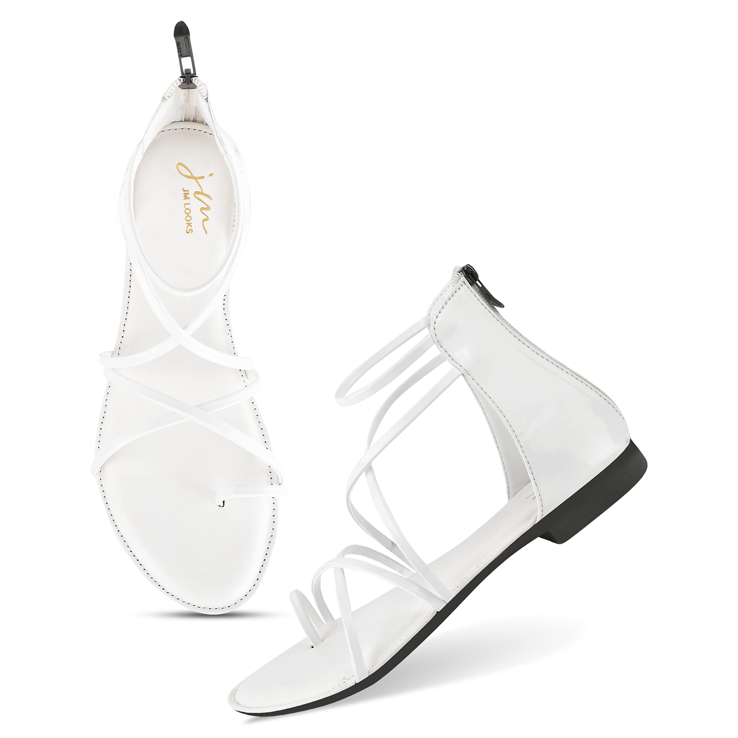 JM LOOKS Fashion Stylish Open Toe Gladiator Flats with Back Chain Detail for Women & Girls (B0CX22PGHP) Amazon Price History, Amazon Price Tracker