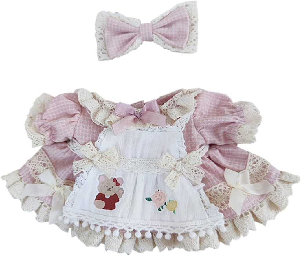 niannyyhouse 20cm Plush Doll Clothes Set Plaid Maid Dress 8in Kpop Stuffed Doll Clothing (Gray-Blue)