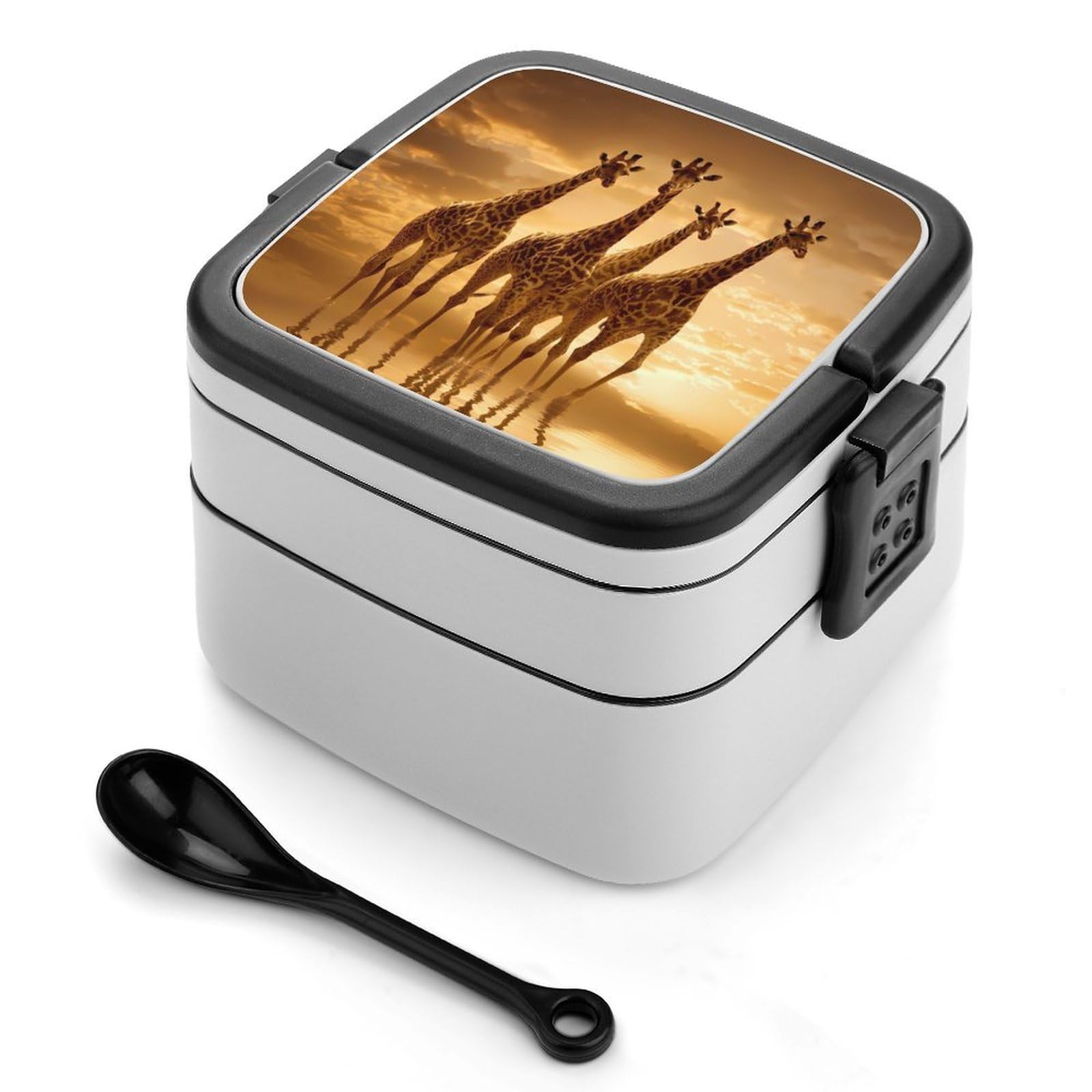 CGSBNGHA Giraffe Wild Animal Bento Lunch Box 2 Layer Lunchbox Food Container for Adults Office