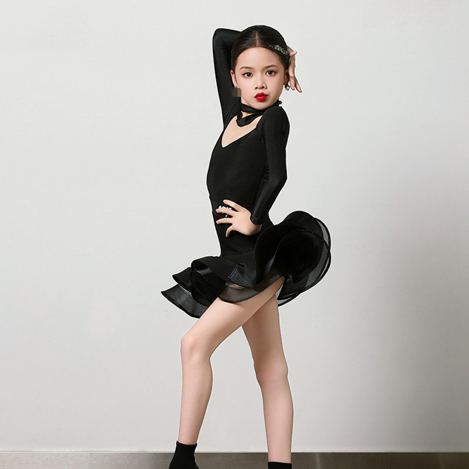 Vestido De Baile Latino Profesional For Niñas Leotardo De Manga Larga