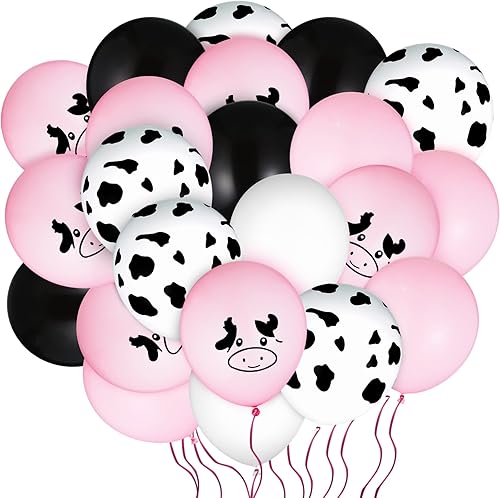 Sumind 100 globos de látex de helio con estampado de vaca rosa pastel de 12 pulgadas para temática de vaquero occidental y vaquera, fiesta de rodeo,