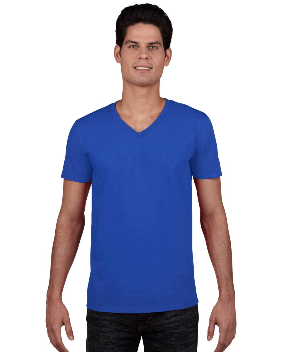 GILDAN Men's Soft Style V-neck T Shirt, Blue (Royal), L UK