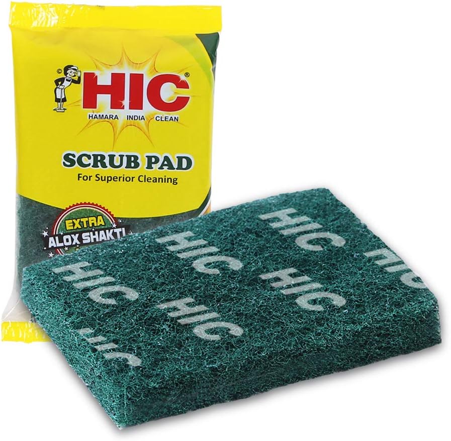 HIC Nylon Fibre Scrub Pad Multipurpose Scrub Pad for Kitchen Tiles and Utensil Scrubber Non-Scratch 3X Times Better and Softer Than Normal Scrubber pad (100x150 mm, Green) - Pack of 6