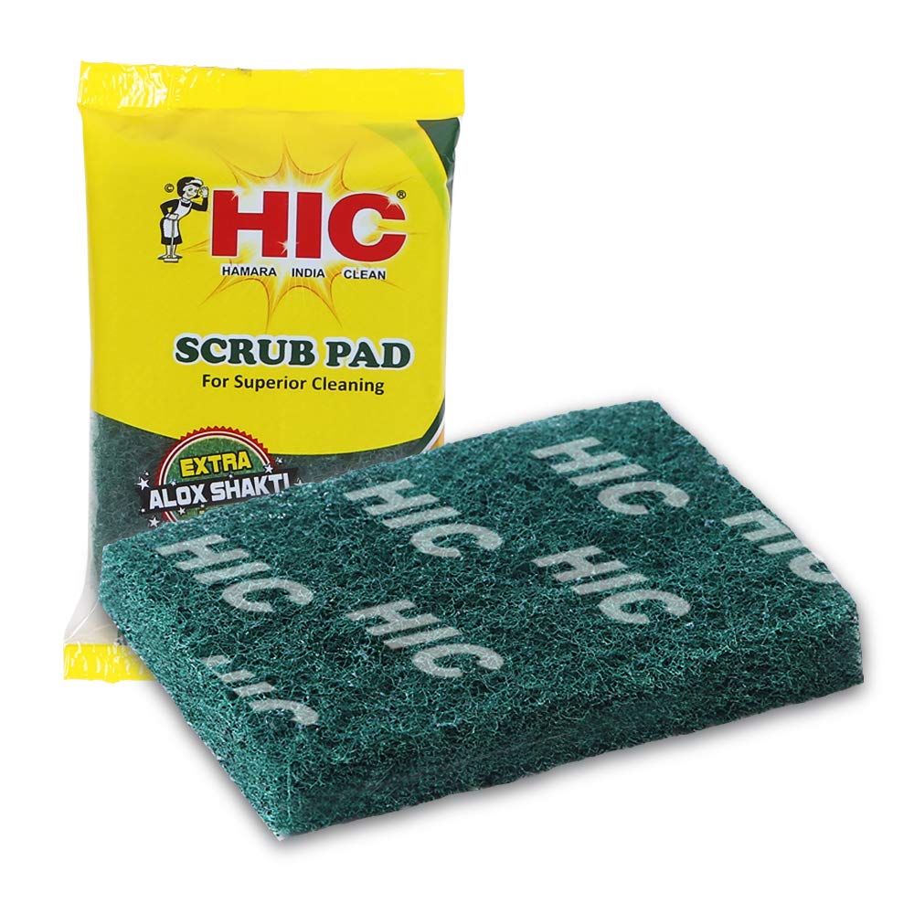 HIC Nylon Fibre Scrub Pad Multipurpose Scrub Pad for Kitchen Tiles and Utensil Scrubber Non-Scratch 3X Times Better and Softer Than Normal Scrubber pad (100x150 mm, Green) - Pack of 6