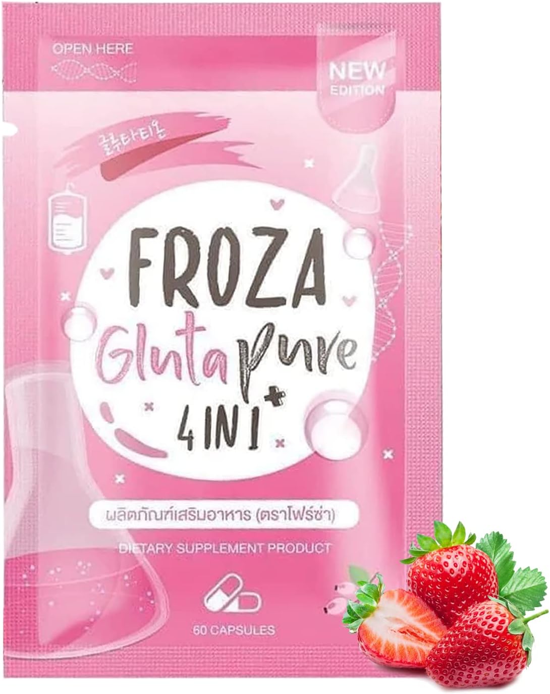 Froza Gluta Pure Natural & Organic Glutathione Coenzyme Q10 Vitamin C & Alphalipoic Acid Straberry Extract Flavoured Capsules - 60 Capsules