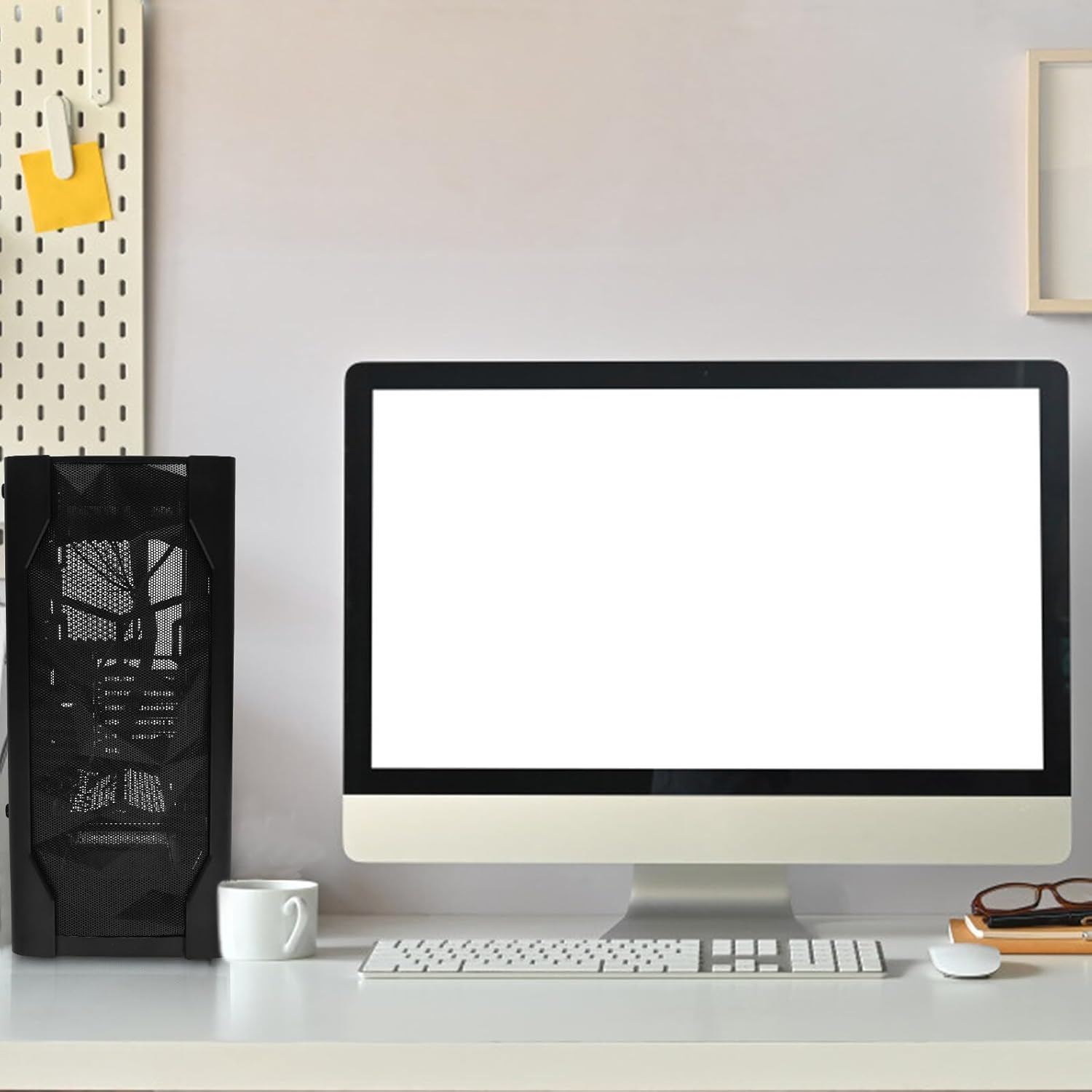 Gaming Computer Chassis ATX Full Tower Case with Tempered Glass Side Panel for Desktop PC Water Cooling Compatible with Large Motherboards, Black Ice Pattern for Home and Office