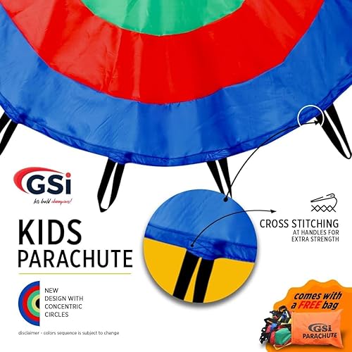 Miniatura 8 de GSI Juego de tienda de campaña de paracaídas arcoíris para niños, juego cooperativo de gimnasia y actividades al aire libre (arco iris, 6 pies)