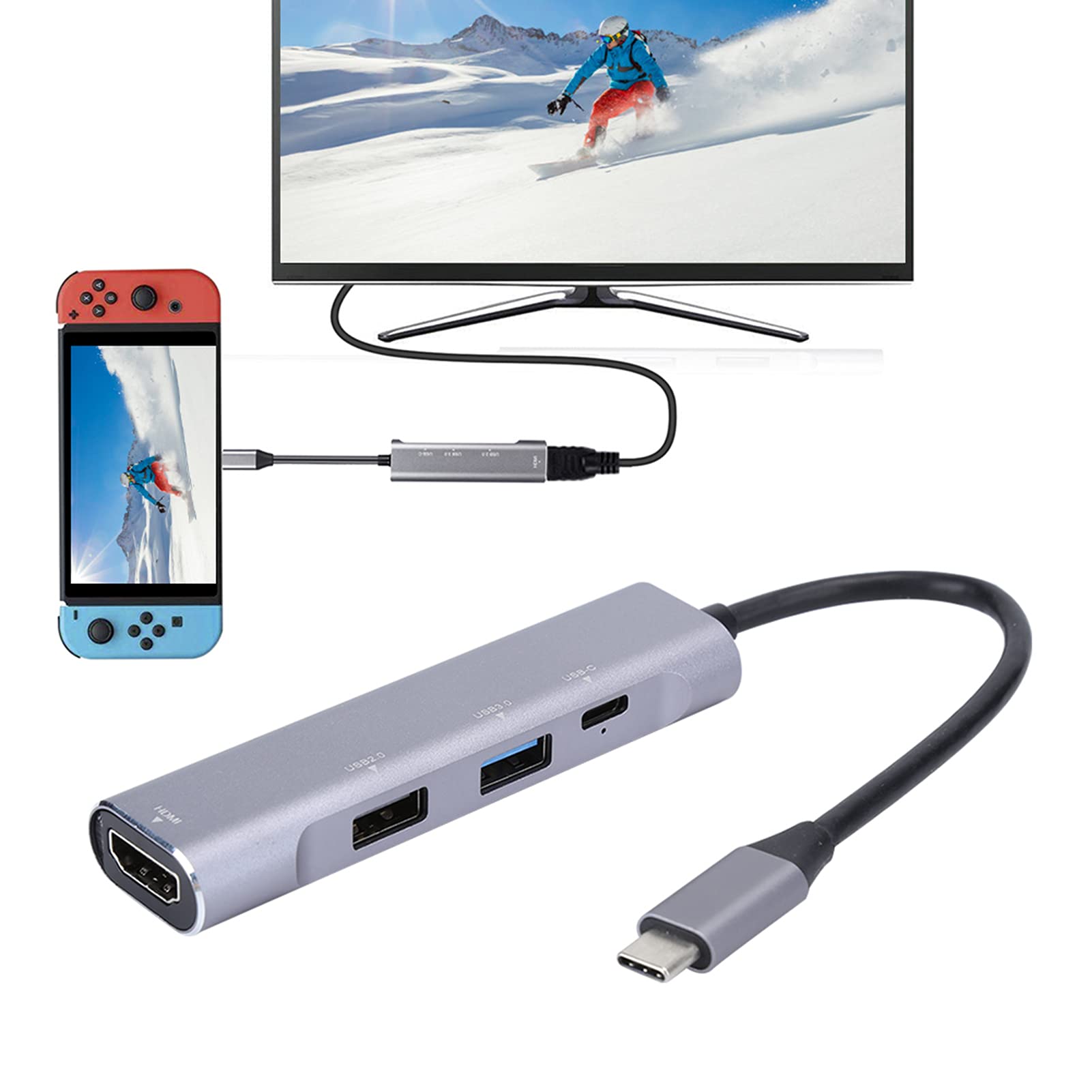 Aramox Hub Tipo C Hub USB in Alluminio con 4K 60W PD USB 3.0, Docking Station Tipo C 4 in 1 per Laptop Ufficio Mobile per OS X