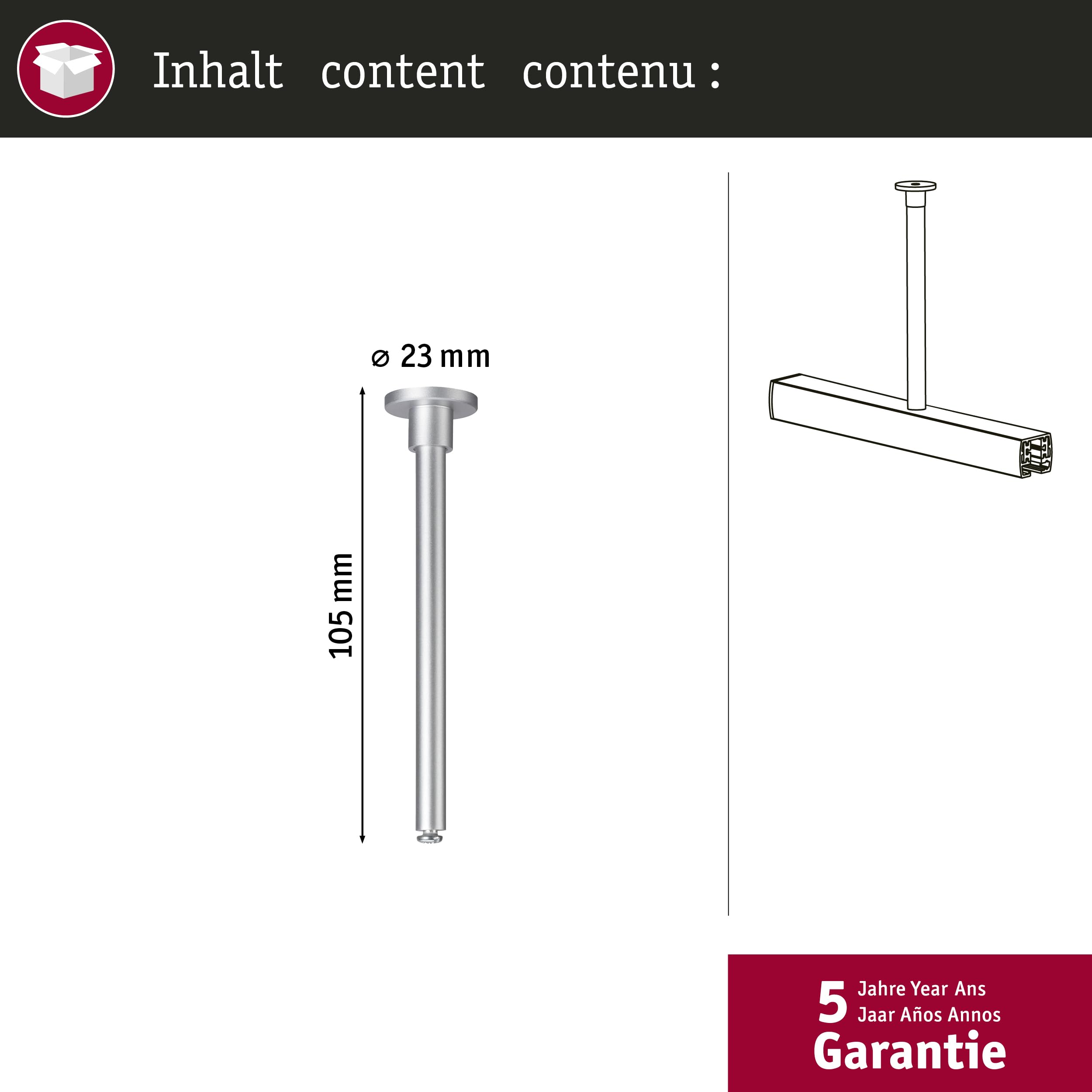 Paulmann 97599 Rail Suspension URail Accessory 105mm Chrome matt Rail System - Image 2