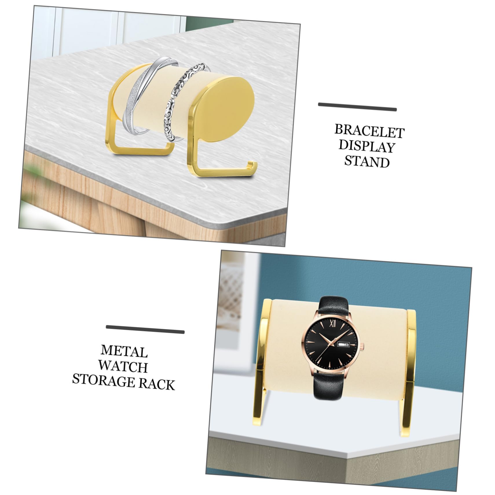 CALLARON Uhrenständer aus Metall, Beige, 1 Stück für Armbanduhr | Schaufenster Präsentationsständer, Mikrofaser und Galvanisch Veredeltes Metall, Schlichtes Design