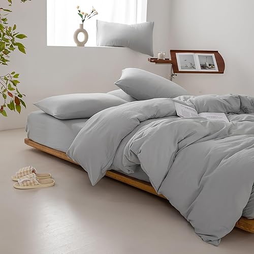 Miniatura 3 de Luxlovery Juego de edredón gris plateado, tamaño matrimonial, color gris claro, juego de ropa de cama matrimonial para mujeres y hombres, algodón