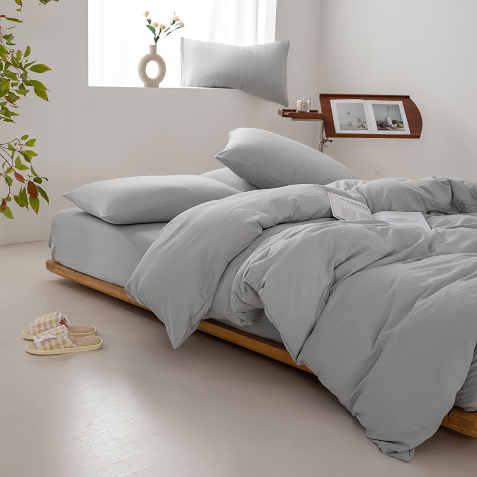 Cottonight Set Copripiumino In Cotone Grigio Twin – Leggero Con 2 Federe, Tinta Unita