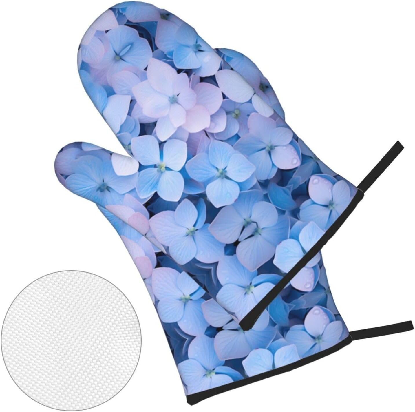 Hydrangea Printed Oven Mitts + Potholders 4-Piece Set - Great for BBQ Party Cooking