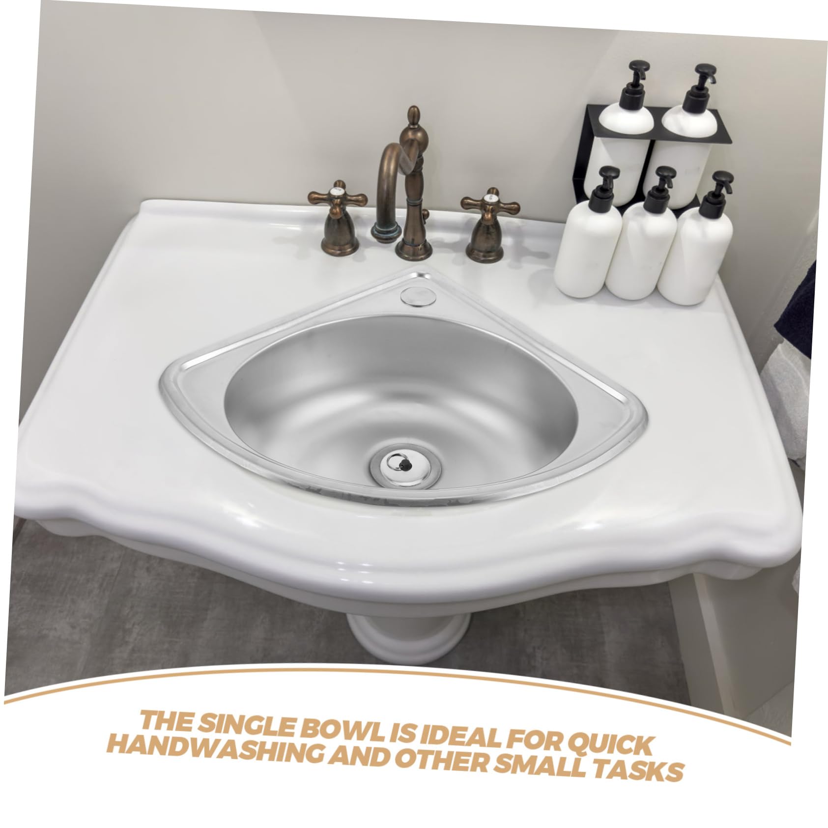 Lavabo Sencillo Sola Ranura para Rv de Acero Inoxidable | 1 Juego, Forma Triangular Tipo Abanico, Diseño de Esquina, Instalación Sencilla, Tamaño Compacto Estilo Aleatorio