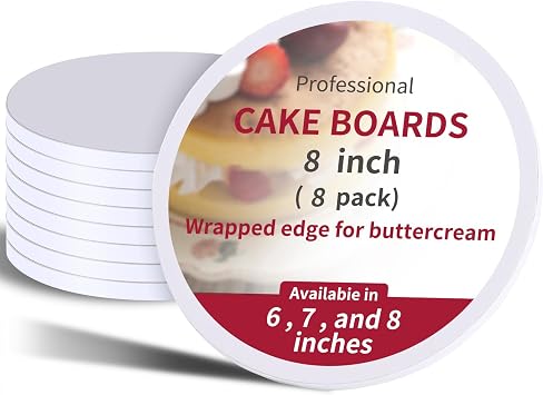 8Pcs Cake Boards 8 Inch Round,White Sturdy 1/2 Inch Cake Drum,8 Inch Cake Boards,Disposable Cake Plates,Corrugated Cake Base Cake Drums for Fathers Day