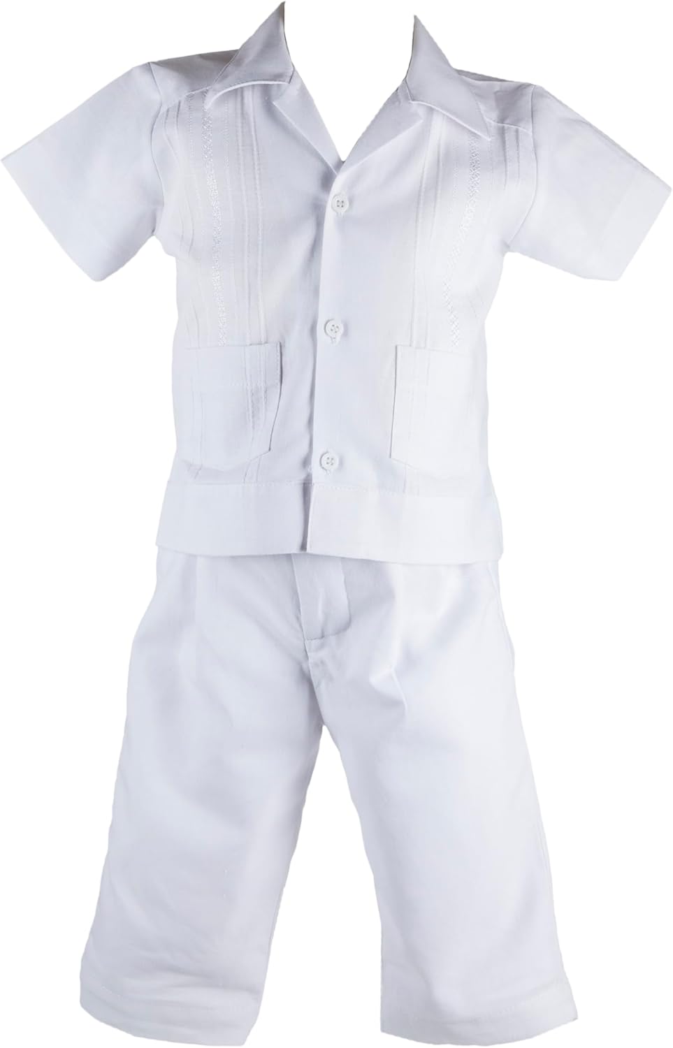 Mambo White Linen 2-Piece Guayabera Set – Baby Boy Short Sleeve Shirt and Shorts for Weddings or Christenings