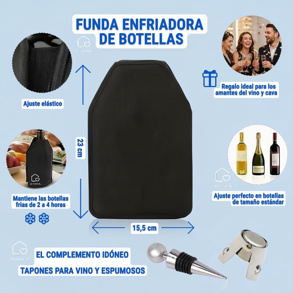 Enfriador de botellas de vino + 2 tapones, Enfriador De Vino, Enfriador De Botellas, Enfriador De Vino Para Una Botella, Tapones Para Botellas, Funda Enfriadora de Botellas, Accesorios Vino