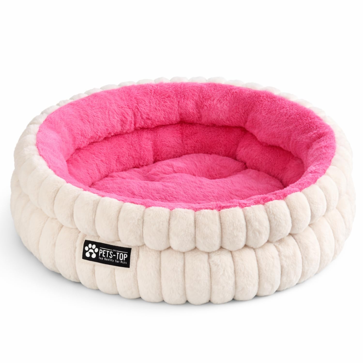 One PETS-TOP Katzenbett Flauschig – Katzenkissen Rund Weich – Cat Bed Waschbar – Schlafplatz für Katze & Kleine Hunde – rutschfest (Rosa und weiß, 60 cm)