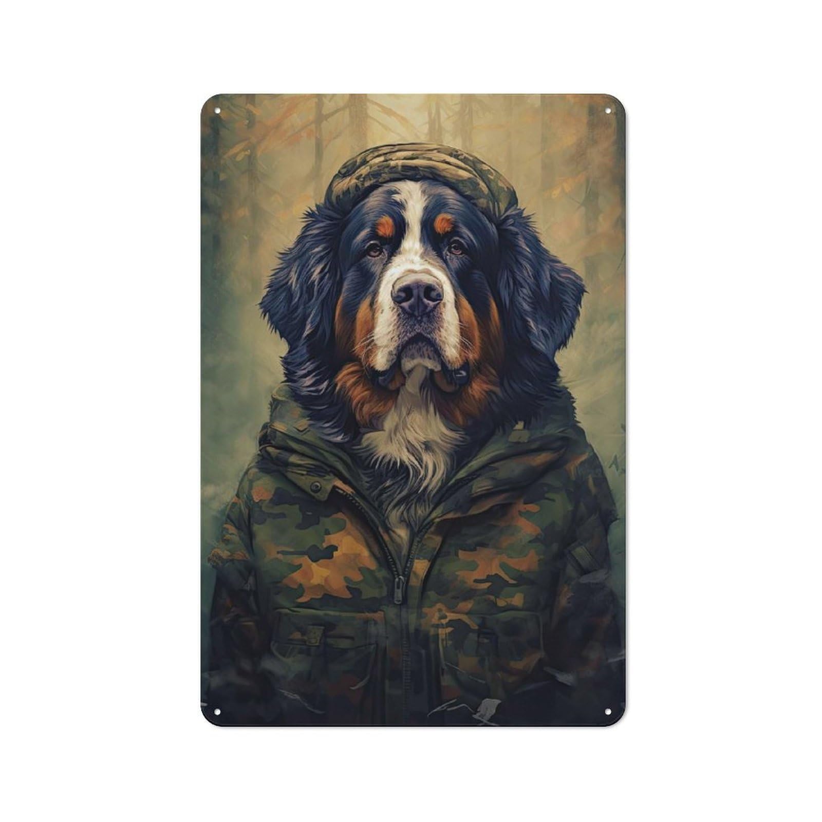 Junmoney Style-16 Vintage Tin Sign 30X20cm With Bernese Mountain Dog Camo For Hobby Room Or Studio, For Metal Sign Collectors, For Garage And Workshop Walls