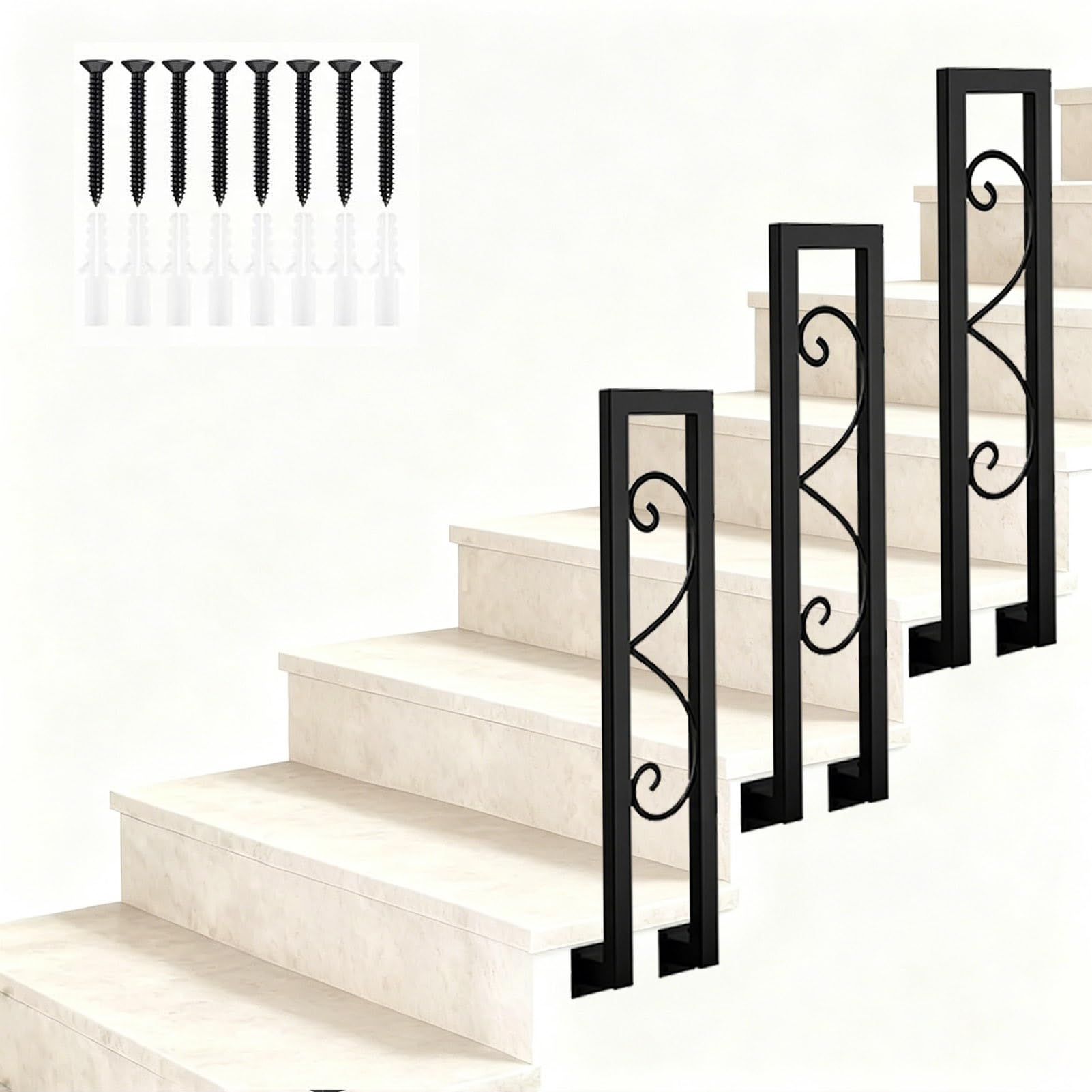 U-Shaped Hand Rail for Indoor Steps｜Wrought Iron Stair Railing Height 35-100cm | Handrails Guardrail for Outdoor Steps Porch Deck Grab Rails, Black(55cm/22in)